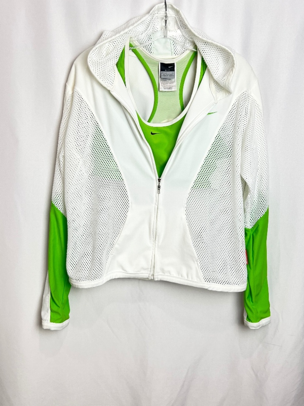 NIKE DRI-FIT Sport Jacket & Sport Bra Set Hooded White/Green Sizes L&XL